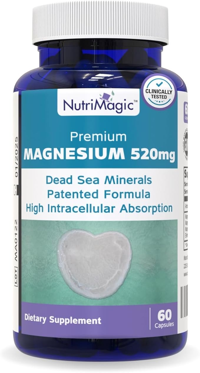 520mg Active Elemental Magnesium from The Dead Sea (from Oxide), Patented High Absorption, Pure Mineral Complex for Muscle, Bone, Brain Health Support, 1 Capsule Per Day, 60 Vegan Capsules