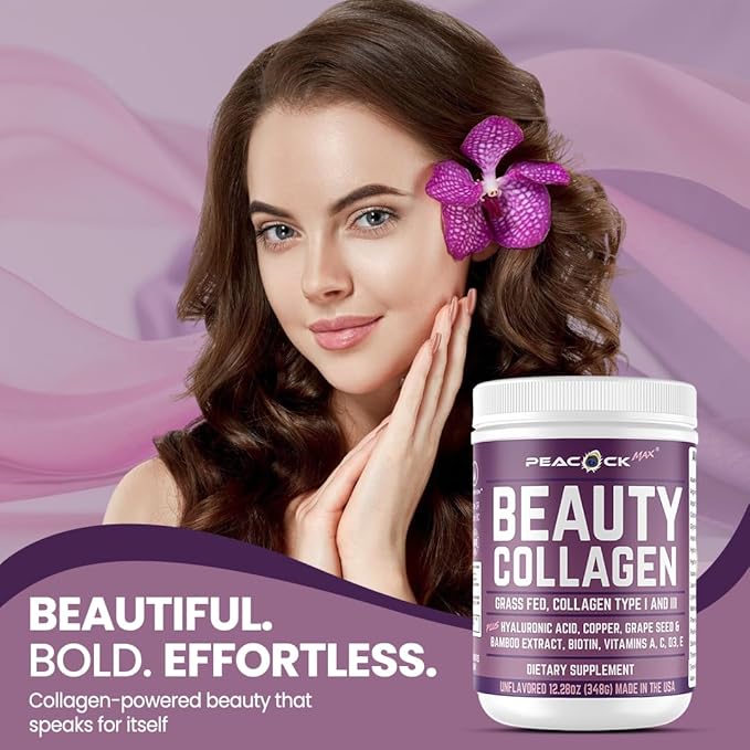 Beauty Collagen Peptides for Women 12.28 oz – Hydrolyzed Collagen Peptides Type I & III Protein Powder with Hyaluronic Acid, Grass Fed Collagen, Biotin, Grape Seed Extract, Multivitamins