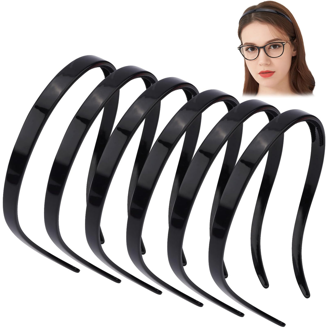 TOBATOBA Black Square Headbands for Glasses & Sunglasses - No Pressure, No Headache - Comfortable Non-Slip Headbands for Women & Girls, 6 Pcs