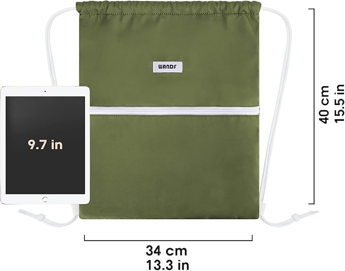 WANDF Drawstring Backpack String Bag Sackpack Cinch Water Resistant Nylon for Sport Yoga Gym Shopping (Dark Green)
