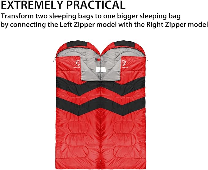 Gold Armour Sleeping Bags for Adults Cold Weather & Warm - Backpacking Camping Sleeping Bag for Kids 10-12, Girls, Boys - Lightweight Compact Camping Essentials Gear Accessories, Left Zipper