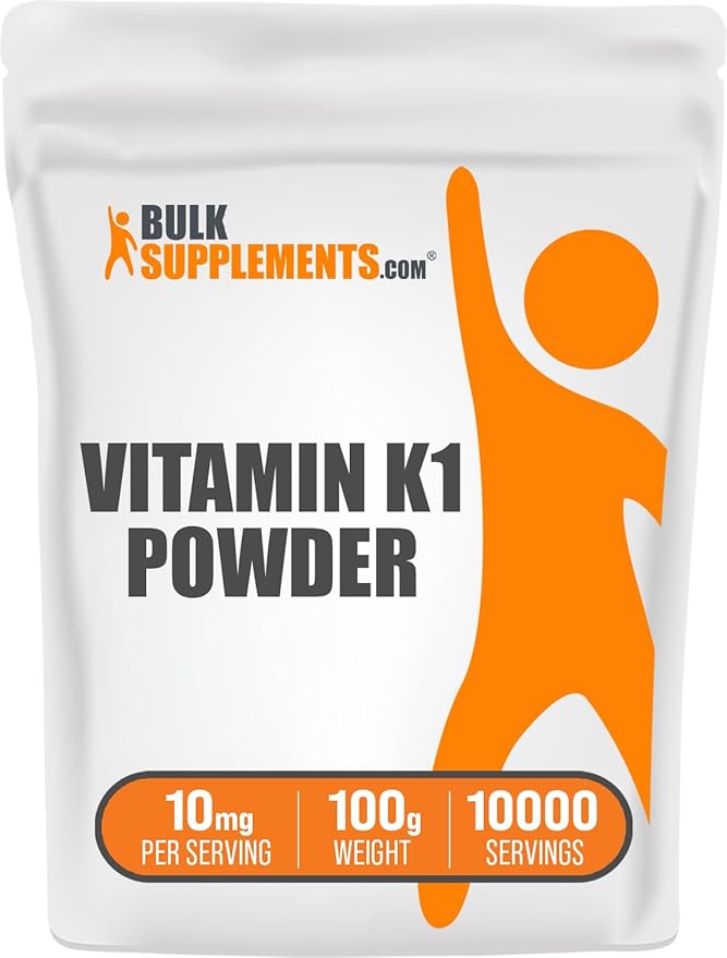 BulkSupplements.com Vitamin K1 Powder - 1%, Vitamin K Supplement, Vitamin K-1 100mcg - Gluten Free, 10mg per Serving, 100g (3.5 oz) (Pack of 1)