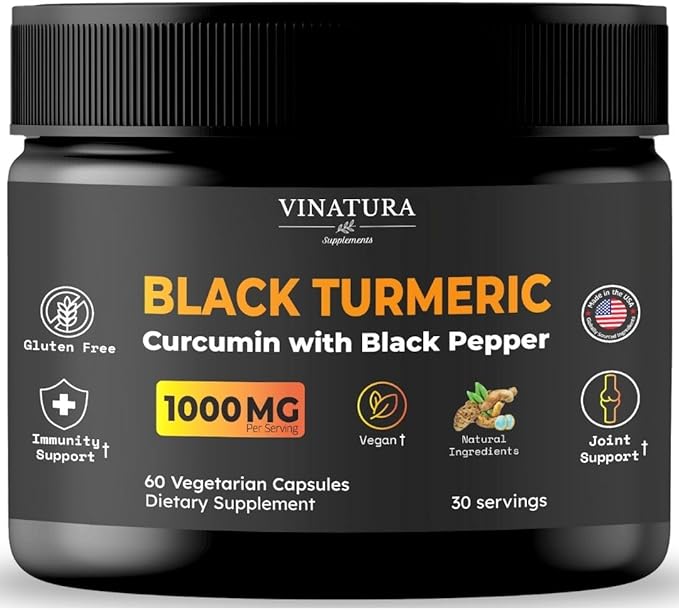 Black Turmeric, Curcumin with Black Pepper 1000mg - Turmeric Curcumin with Turmeric Black - Curcuma Caesia, Curcuma Longa, Black Pepper 95% Piperine - 60 Capsules 30 Servings