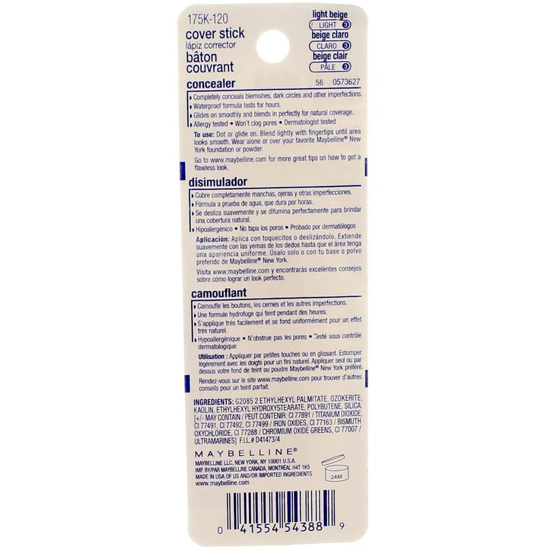 Maybelline Cover Stick Concealer, Light Beige [120], 0.16 oz