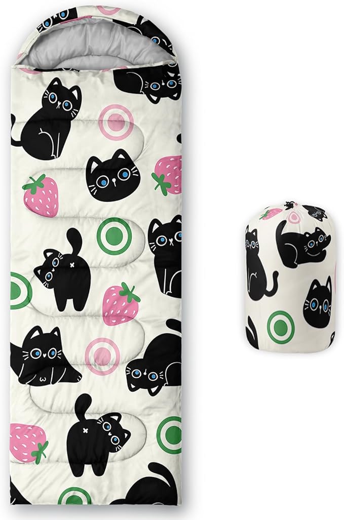 AILONEN Cartoon Fox Camping Sleeping Bag for Boys Girls Adults,Lightweight & Waterproof,3 Season Warm & Cold Weather,Portable,Kawaii Fox Printed Sleeping Bag,Traveling,Camping,Hiking