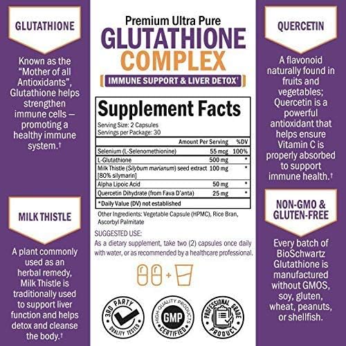 Glutathione Complex with Milk Thistle Extract, Vitamin C & Quercetin + Sambucus Elderberry Capsules with Zinc & Vitamin C - Natural Antioxidant Formulas - Promotes Liver & Immune Support