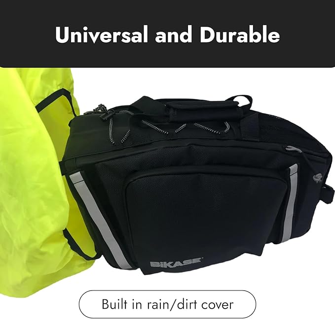 BiKase Reggie Rack Bag - Waterproof E-Bike Trunk Bag for Rear Rack, Reflective with Rain Cover - 13"x9"x7"