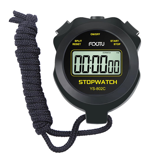 FCXJTU Simple Digital Sports Stopwatch Timer, No Bells, No Clock, No Alarm, Simple Basic Operation, Silent, ON/Off, Pure Stopwatch for Swimming Running Training Kids Coaches Referees Teachers (Black)