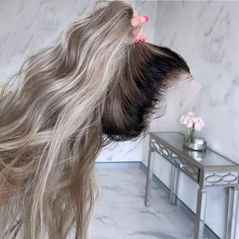 Andria Grey Wig Lace Front Wigs Glueless Lace Wig Synthetic Lace Front Wig Heat Resistant Fiber Long Wigs Loose Wave Wig With Ba