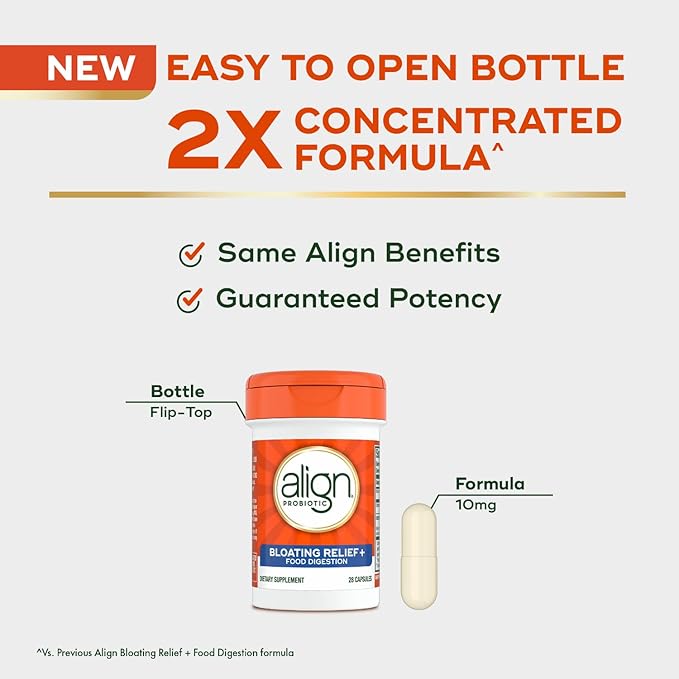 Align Probiotic Bloating Relief + Food Digestion, Probiotics for Women and Men, Promotes Digestive Health and Helps Support the Metabolism of Food*, 28 Capsules (Packaging May Vary)