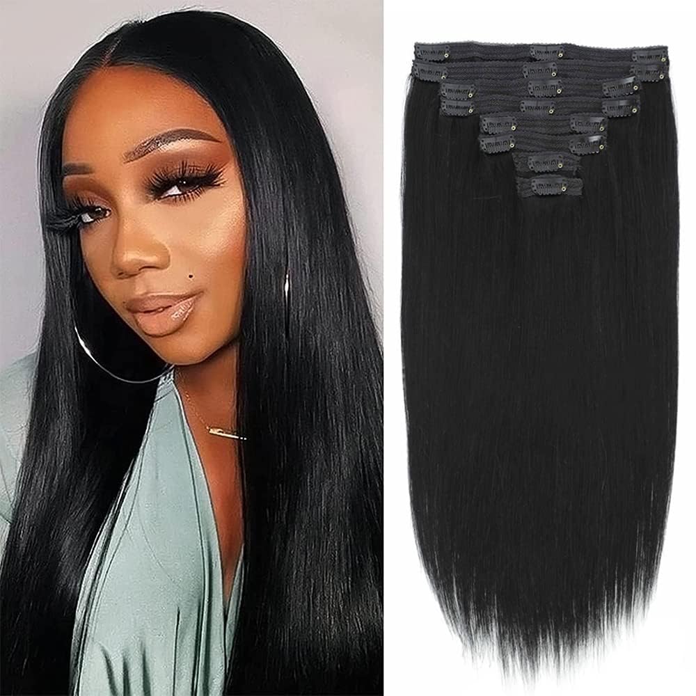 Clip in Hair Extensions Real Human Hair, 16inch 120g 8Pcs, 1 Jet black, Remy Human Hair Extensions Clip ins for Women, Natural Human Hair
