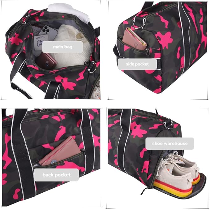 Kids Overnight Duffle Bag Girls Boys Sports Gym Bag with Shoe Compartment Wet Pocket Camouflage travel bag (Blue)