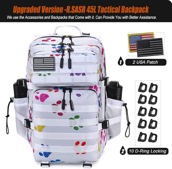 Military Tactical Backpack 45L Large Tactical Backpack for Men, Hiking Rucksack With Bottle Holder