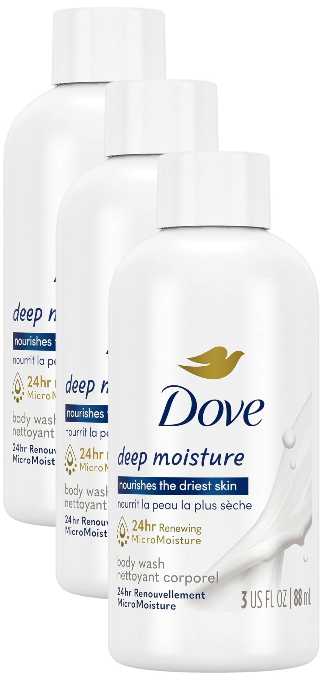 Dove Body Wash Deep Moisture for Dry Skin Body Wash with 24hr Renewing MicroMoisture Nourishes The Driest Skin 3 oz (Pack of 3)
