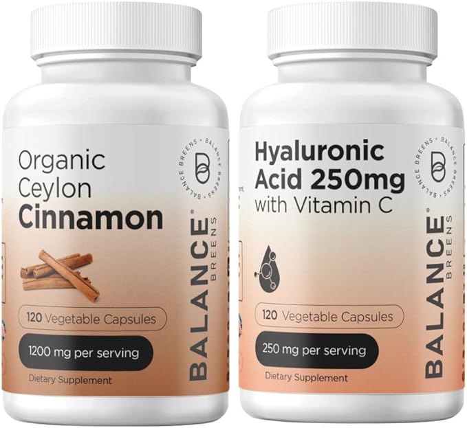 Balance Breens Organic Ceylon Cinnamon 1200mg + Pure Hyaluronic Acid 250mg with Vitamin C 50mg Supplement Combo