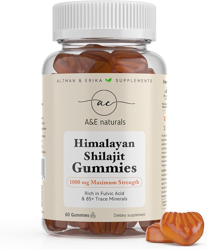 Altman & Erika A&E Naturals Shilajit Gummies, 60 Count, Organic Himalayan Shilajit for Men & Women, Vegan, Non-GMO