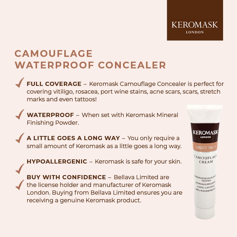 Keromask Full Coverage Concealer | Medium No 7 | Camouflage Makeup | Waterproof Concealer | Hypoallergenic | Vitiligo, Tattoo, Rosacea, Tattoo Cover |24 Shades