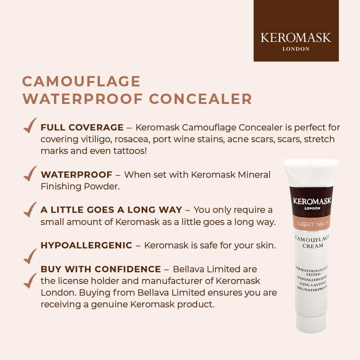 Keromask Full Coverage Concealer | Medium No 7 | Camouflage Makeup | Waterproof Concealer | Hypoallergenic | Vitiligo, Tattoo, Rosacea, Tattoo Cover |24 Shades