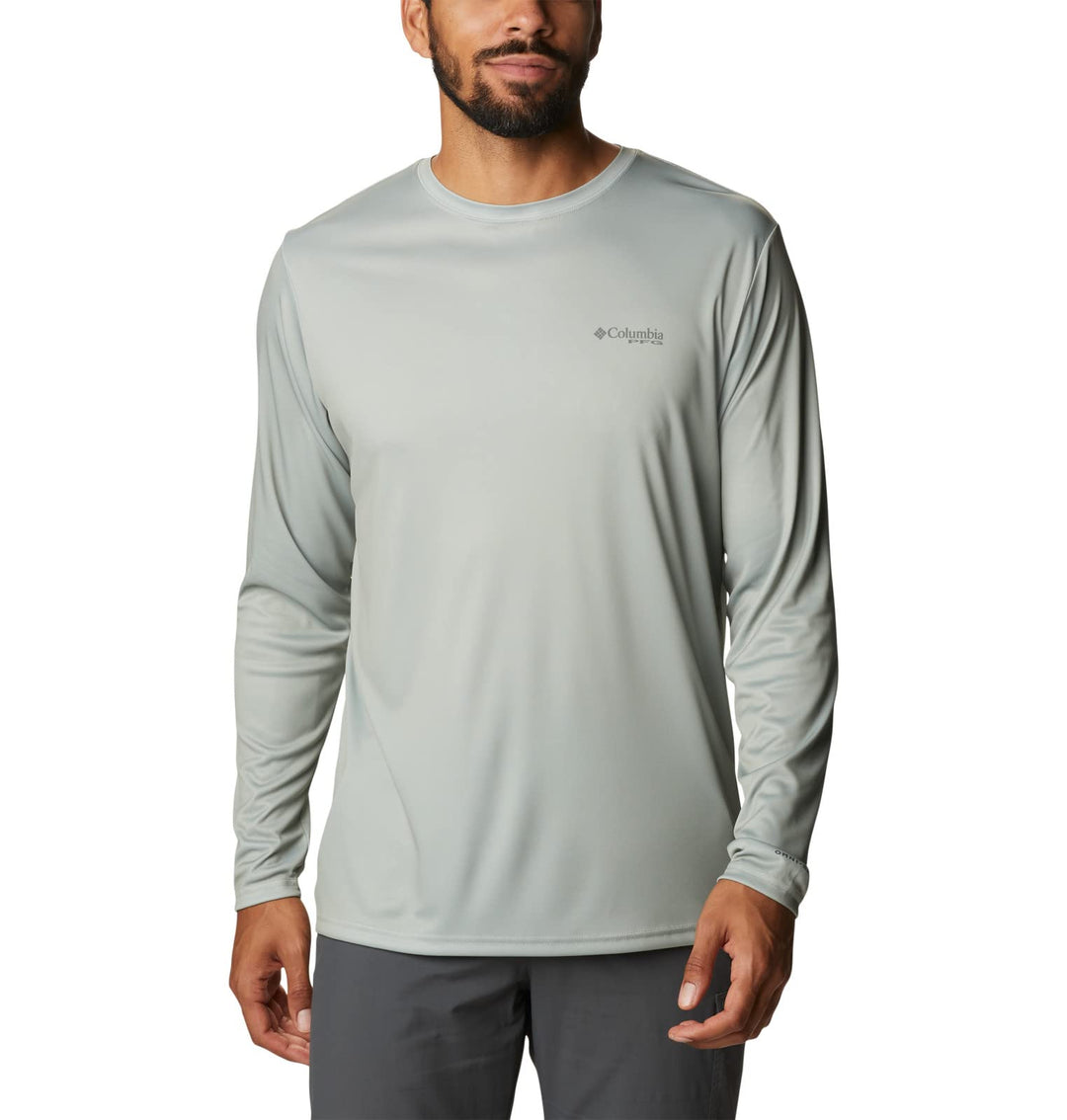 Columbia Men's Terminal Tackle PFG Fish Triangle Long Sleeve, Safari/Bass, Small