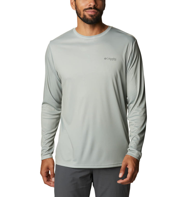 Columbia Men's Terminal Tackle PFG Fish Triangle Long Sleeve, Safari/Bass, Small