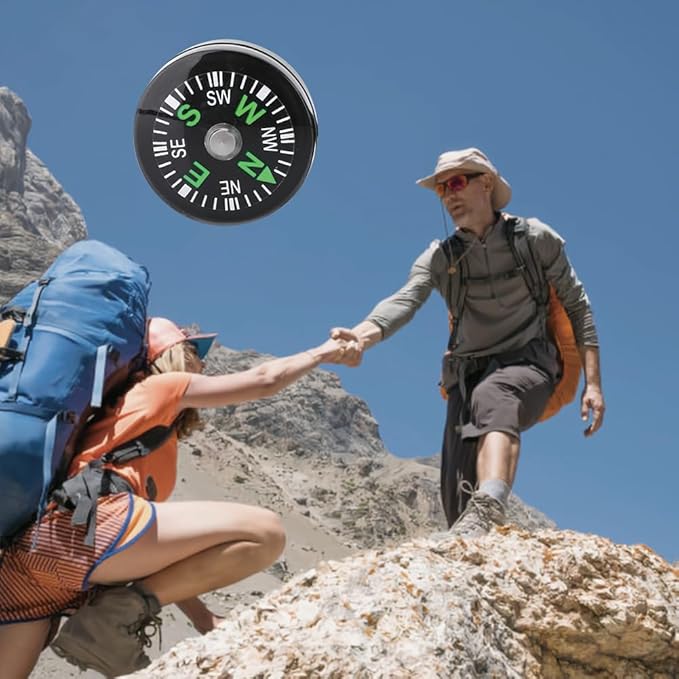 Mini Survival Compass, 12pcs Black Outdoor Pocket Button Compass for Camping Hiking
