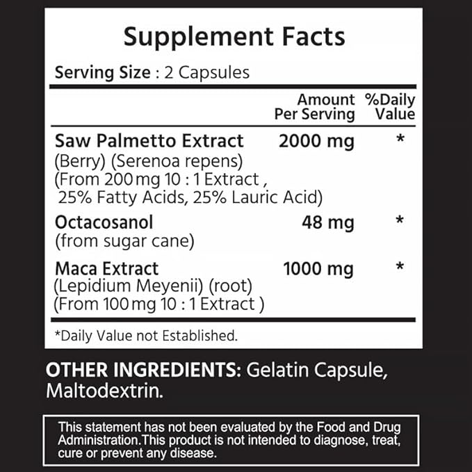 Saw Palmetto 1000 mg 240 Capsules. 3 in 1. Premium Quality with Octacosanol & Maca. Prostate, Urinary Health, Circulatory Health, Natural Energizer.
