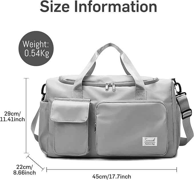 Sports Gym Duffel Bag with Shoes Compartment and Dry Wet Separated Pocket for Men and Women - Overnight Weekender Training Handbag Yoga Bag - Gray