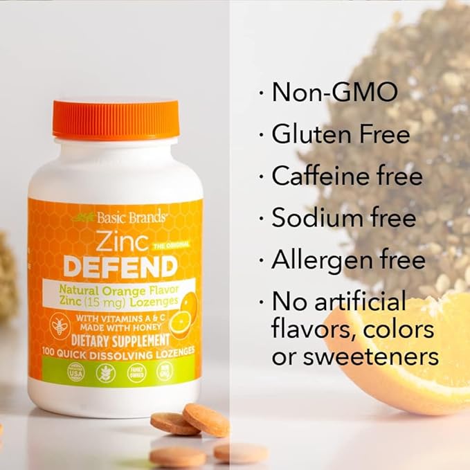 Basic Brands Zinc Lozenges, 100 Count, Orange