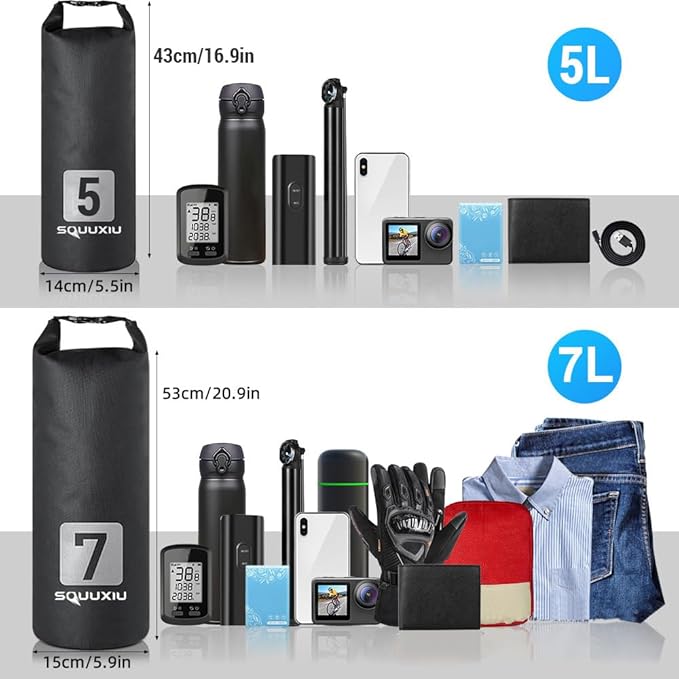 2Packs Bike Fork Bags Waterproof Roll Top Design 5L/7L Bicycle Dry Bag Fork Sacks Cycling Pack Bike Pannier for Moutain Bikes Road Bikes Electric Scooters