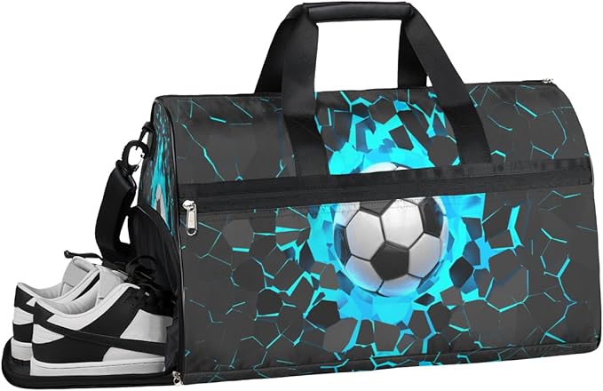 3d Light Wall Football Dry Wet Depart Duffle Overnight Bag with Shoes Compartment & Wet Pockets, Water Resistant Weekender Travel Gym Pouch For Swim Gymnastics Ballet Sleepovers
