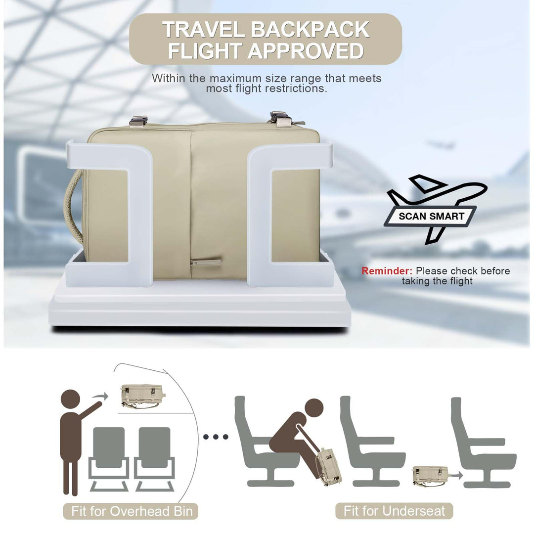 coofay Backpack, Laptop Travel Daypack for Women & Men, Airline Approved Carry On, 15.6'' Laptop Compartment, Waterproof, Anti-Theft, USB Port, Shoes Compartment, 2L, Khaki