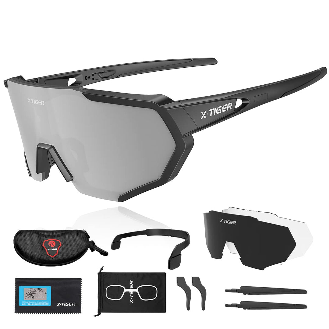 X-TIGER Polarized Sports Sunglasses with 3 Interchangeable Lenses,Mens Womens Cycling Glasses,Baseball Running Fishing Golf Driving Sunglasses