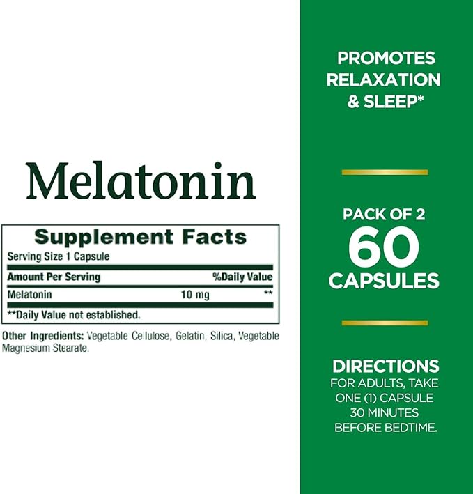 Nature's Bounty Melatonin, Promotes Relaxation and Sleep Health, 10mg, Capsules, 60 Ct (4 Pack)