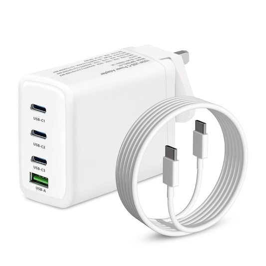 100W USB C Charger,4-Ports GaN Fast Wall Charger with Charging Cable for Mac Book Pro/Air, iPad,iPhone 16/15 Pro Max, Galaxy S23 Ultra, Steam Deck, Dell XPS, and All USB C Devices