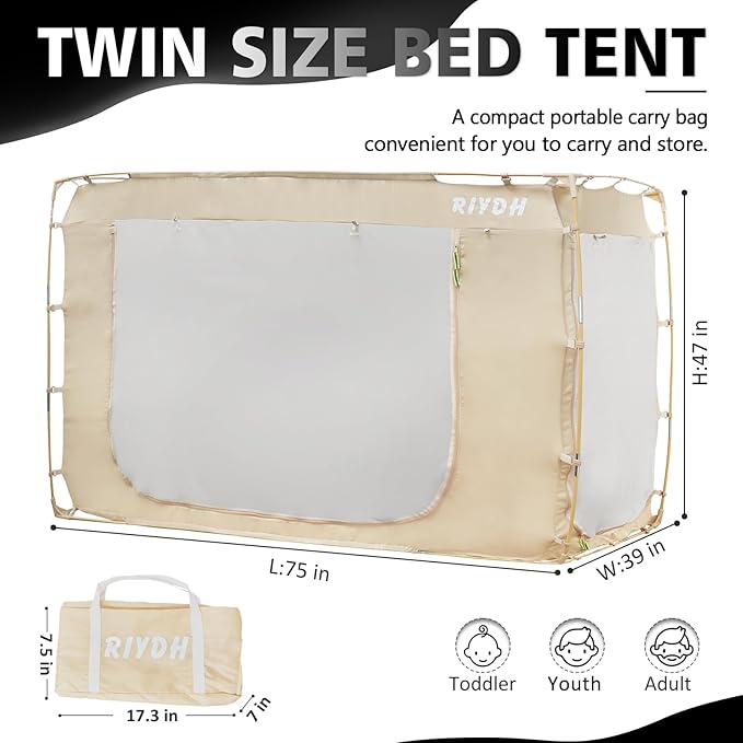 Bed Tent Bed Canopy Twin Size Tents for Adult and Kids- Original Design Portable Dream Tent Indoor Sleeping 80% Blackout with 3 Doors Breathable Big Space Tents