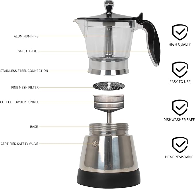 Cafeteras Electricas Modernas Moka Pot, Italian Coffee Espresso Machine, 6 Cup Cuban Coffee Maker with Detachable Base & Overheat Protection, Greca Electrica De Cafe Gift for Travel