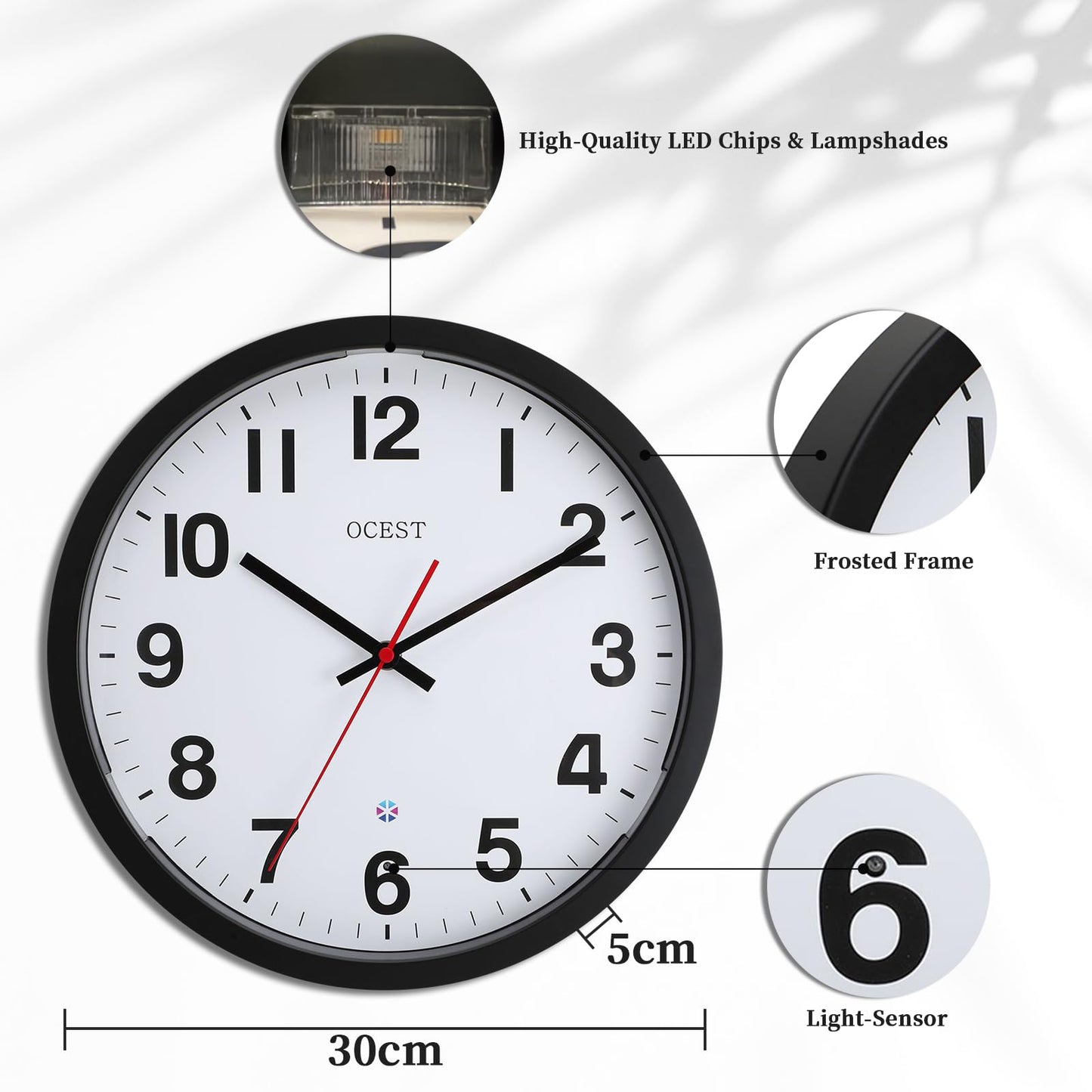 eYotto Lumineux Horloge Murale Night Light Wall Clock, 12 Inch Glow in The Dark Silent Wall Clocks Battery Operated Battery Operated Decor for Bedroom Kitchen Living Room Bathroom Gift