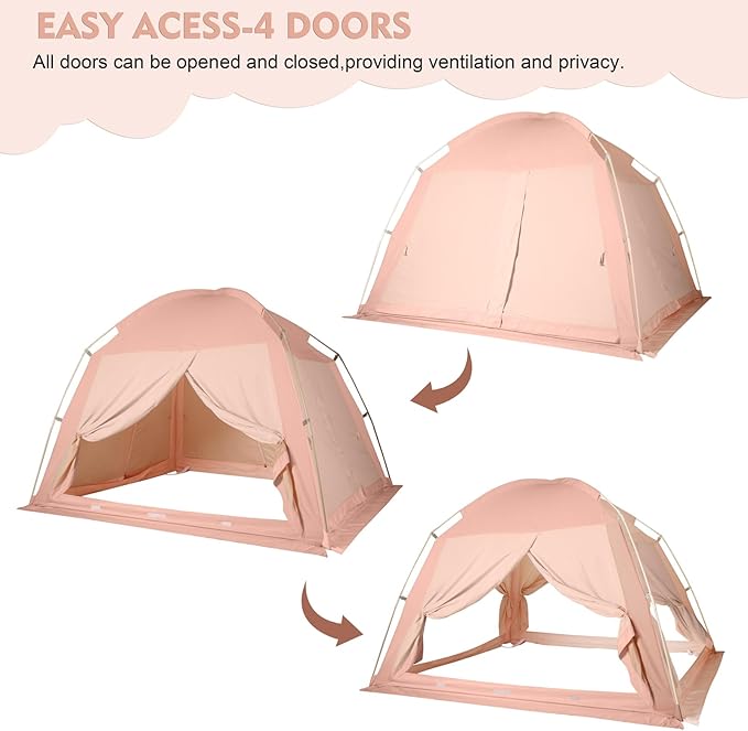Bed Tents Canopy Bed–Privacy Dream Tent for Cozy Indoor Sleeping, Light-Reducing,and Breathable, with 4 Doors Floor Tent Bed–Available in Twin, Full, and Queen Sizes