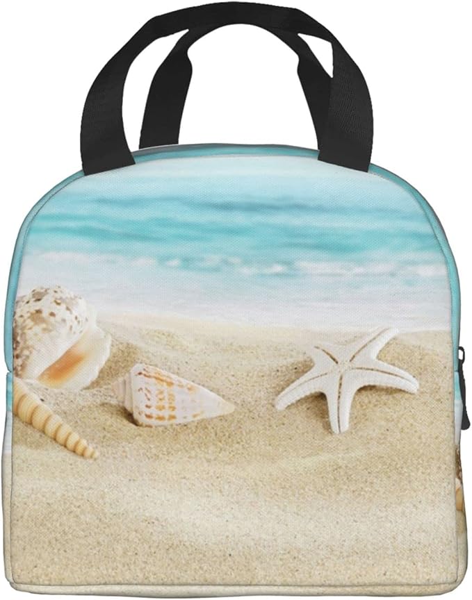Imiss Starfish Lunch Box Blue Lunch Bags for Women Men, Beach Water-resistant Lunch Tote Portable Thermal Lunchbox Tote Bag for Office Work Picnic