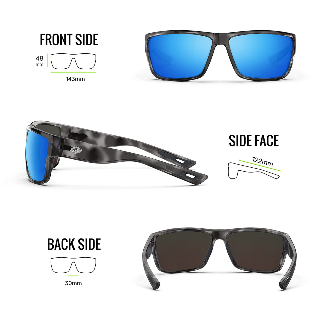 TOREGE Polarized Sports Sunglasses for Men and Women Cycling Running Golf Fishing Sunglasses TR26 (Bright Black& Grey Tortoise Frame& Ice Blue Lens)