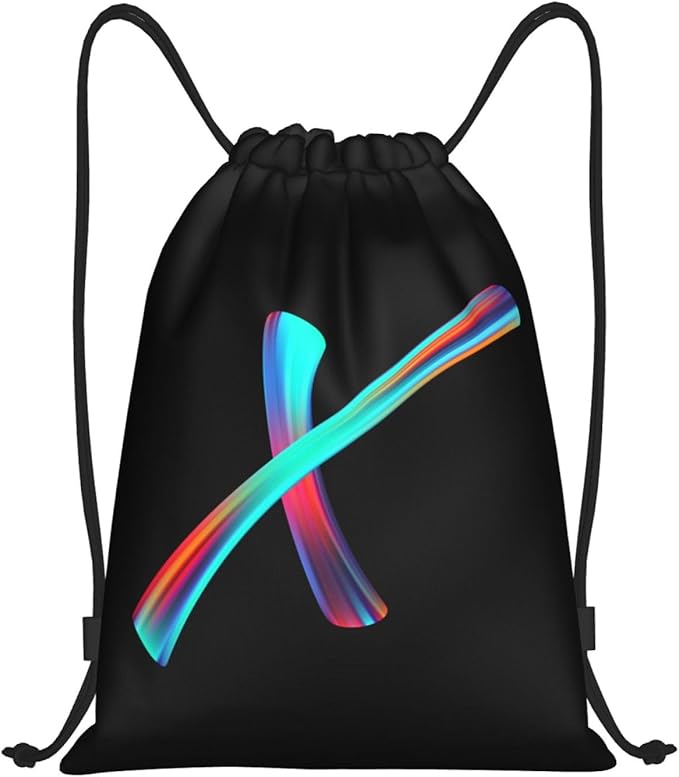 Drawstring Bags Initial Drawstring Backpack Sackpack Black Draw String Cinch Bags for Sports, Gym, Travel, Swimming, Beach, Camping, Rainbow Letter X