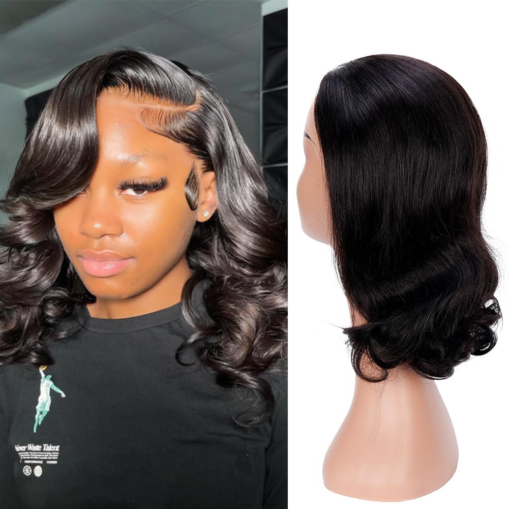 12 Inch Short Bob Wig Human Hair Body Wave 13X4 Hd Lace Frontal Bob Wigs Human Hair Free Part 180% Density Loose Wavy Bob Lace F