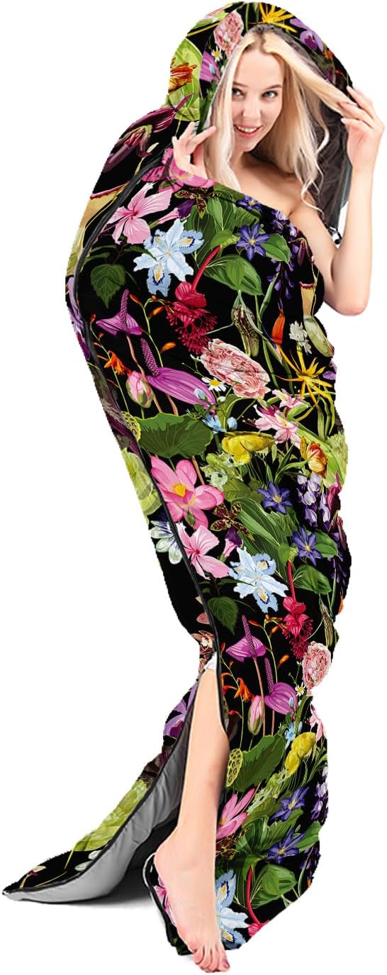 AILONEN Kids Floral Cat Camping Sleeping Bags,Lightweight & Waterproof,3 Season Warm & Cool Weather,Kawaii Kitten Sleeping Bags for Girls Adults,Travelling,Outdoors