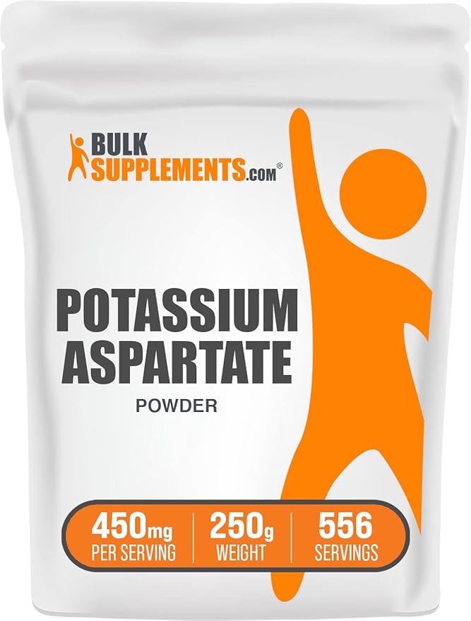 BulkSupplements.com Potassium Aspartate Powder - Potassium Powder Supplement, Potassium Aspartate Supplement - Gluten Free, 450mg (98mg Potassium) per Serving, 250g (8.8 oz) (Pack of 1)