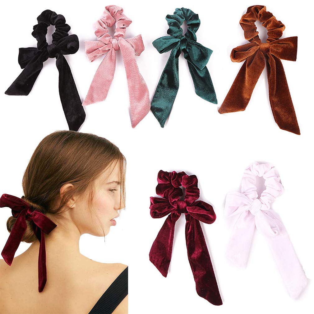6Pcs Hair Scrunchies Bowknot Velvet Elastics Hair Bands Scrunchy Hair Rope Ties Hair Bow Ponytail Holder Accessories For Women G