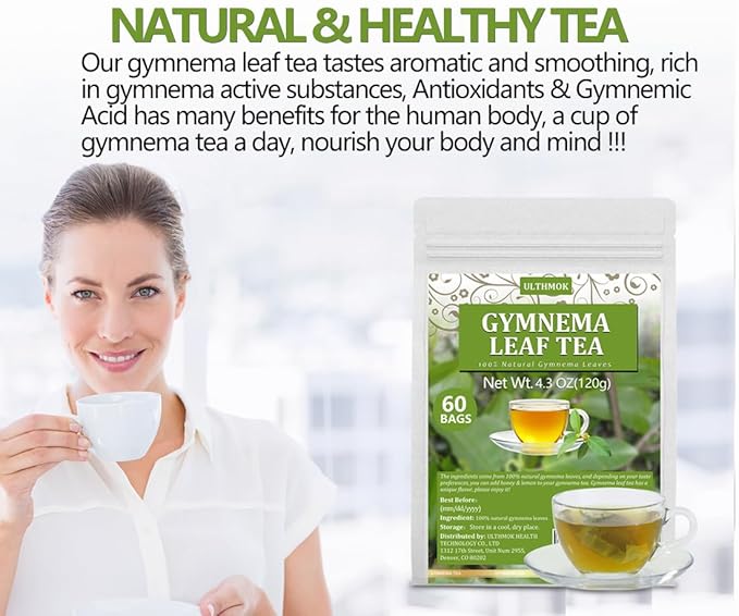 Premium 60 Gymnema Leaf Tea Bags, Made with 100% Natural Gymnema Leaves, for Diabetics, No Additives & Caffeine Free & Sugar Free.