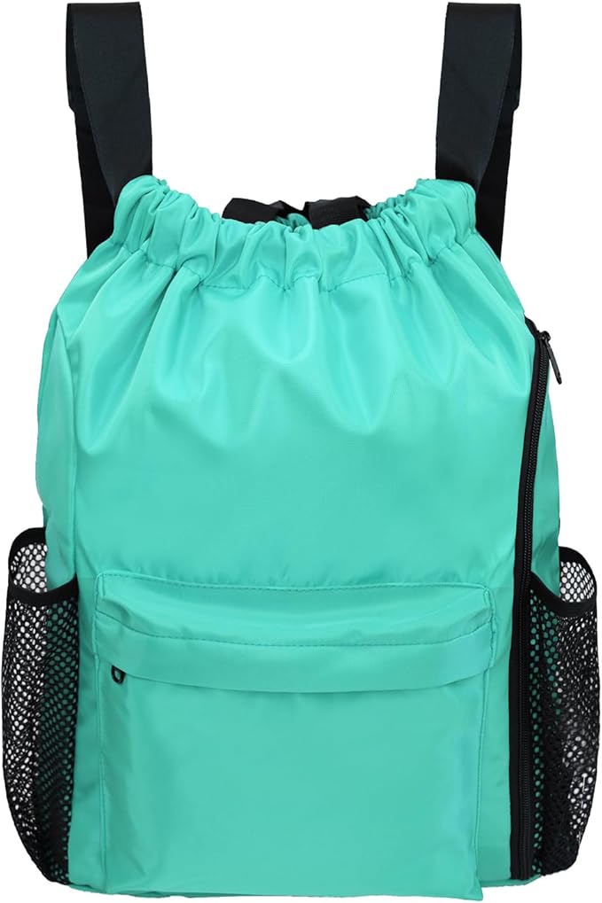 BeeGreen Drawstring Backpack Sports Gym Bag With Shoe Compartment and Two Water Bottle Holder …