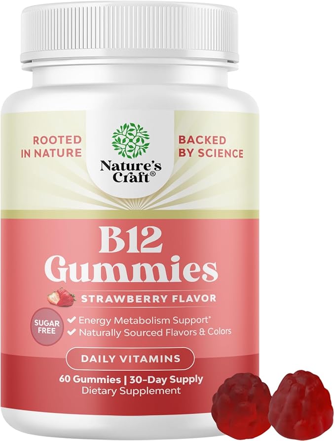 Vitamin B12 Gummies for Adults - Sugar Free Vitamin B12 1000 mcg Chewable Gums for Energy & Mood Support, Immune & Nerves Health - Kosher Non-GMO & Gluten Free Supplement for Women & Men - 60 Count
