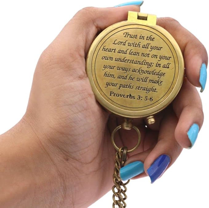 Trust in The Lord, Proverbs 3: 5-6, Solid Brass Directional Engraved Compass, Baptism Gifts for Boys Girls, First Communion, Christian Gifts for Men, First Confirmation Gifts for Boys Catholic Gifts
