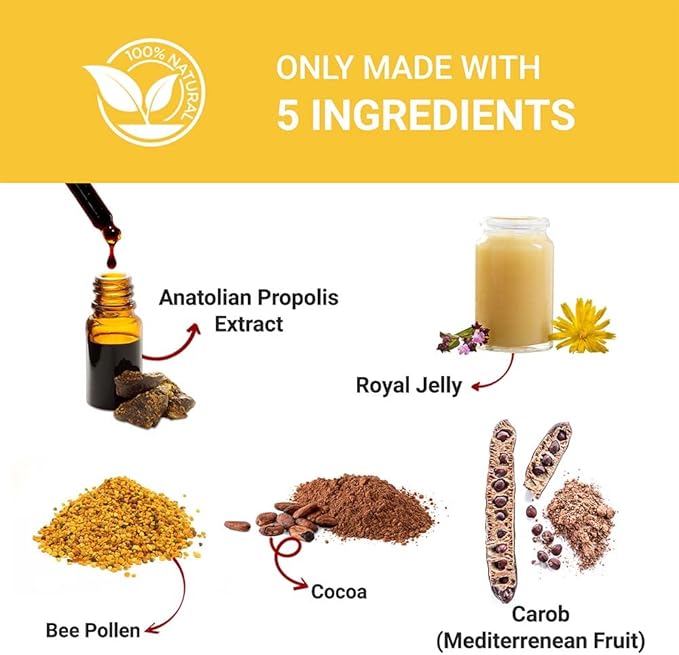 BEE and You Royal Jelly + Propolis + Bee Pollen Chewable Tablets - High Potency - No Artificial Flavor/Preservatives - No Added Sugar- No Soy/Milk/Gelatin/GMO/Gluten, 500 mg x 60 Tablets